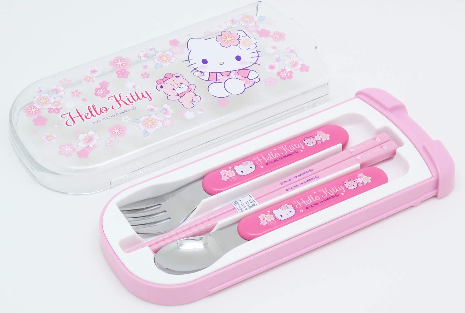 OSK CT-20 Hello Kitty Cutlery Set, Sakura, Pull, Trio, Chopsticks, Spoon, Fork, Made in Japan, Sliding, Dishwasher Safe, Easy to
